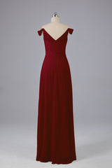 Elegante chiffon van de schouder open achteren lange bruidsmeisjekleding