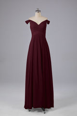 Elegante chiffon van de schouder open achteren lange bruidsmeisjekleding