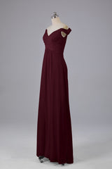 Elegante chiffon van de schouder open achteren lange bruidsmeisjekleding