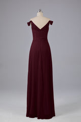Elegante chiffon van de schouder open achteren lange bruidsmeisjekleding