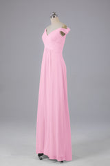 Elegante chiffon van de schouder open achteren lange bruidsmeisjekleding