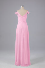 Elegante chiffon van de schouder open achteren lange bruidsmeisjekleding