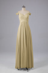 Elegante chiffon van de schouder open achteren lange bruidsmeisjekleding