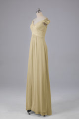 Elegante chiffon van de schouder open achteren lange bruidsmeisjekleding