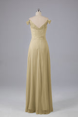Elegante chiffon van de schouder open achteren lange bruidsmeisjekleding