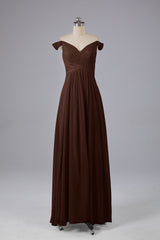 Elegante chiffon van de schouder open achteren lange bruidsmeisjekleding