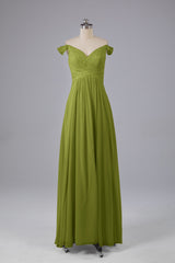 Elegante chiffon van de schouder open achteren lange bruidsmeisjekleding
