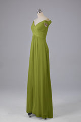 Elegante chiffon van de schouder open achteren lange bruidsmeisjekleding