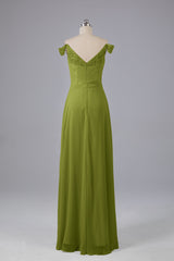 Elegante chiffon van de schouder open achteren lange bruidsmeisjekleding