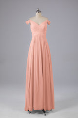 Elegante chiffon van de schouder open achteren lange bruidsmeisjekleding