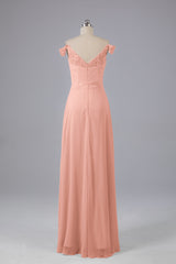 Elegante chiffon van de schouder open achteren lange bruidsmeisjekleding