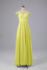 Elegante chiffon van de schouder open achteren lange bruidsmeisjekleding
