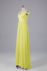 Elegante chiffon van de schouder open achteren lange bruidsmeisjekleding