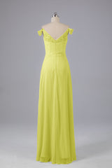 Elegante chiffon van de schouder open achteren lange bruidsmeisjekleding