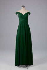 Elegante chiffon van de schouder open achteren lange bruidsmeisjekleding