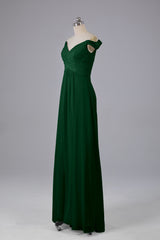 Elegante chiffon van de schouder open achteren lange bruidsmeisjekleding