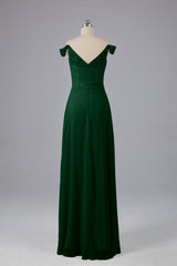 Elegante chiffon van de schouder open achteren lange bruidsmeisjekleding