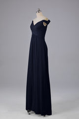 Elegante chiffon van de schouder open achteren lange bruidsmeisjekleding
