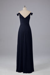 Elegante chiffon van de schouder open achteren lange bruidsmeisjekleding