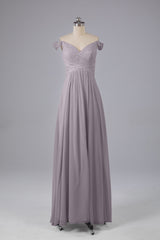 Elegante chiffon van de schouder open achteren lange bruidsmeisjekleding