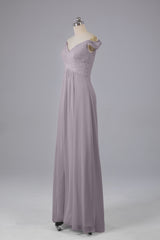 Elegante chiffon van de schouder open achteren lange bruidsmeisjekleding