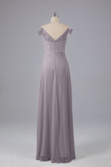 Elegante chiffon van de schouder open achteren lange bruidsmeisjekleding