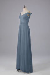 Elegante chiffon van de schouder open achteren lange bruidsmeisjekleding