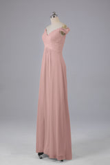 Elegante chiffon van de schouder open achteren lange bruidsmeisjekleding
