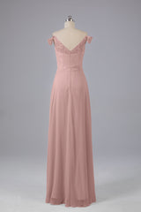 Elegante chiffon van de schouder open achteren lange bruidsmeisjekleding