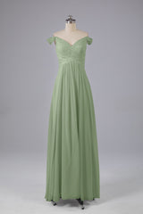Elegante chiffon van de schouder open achteren lange bruidsmeisjekleding