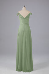 Elegante chiffon van de schouder open achteren lange bruidsmeisjekleding