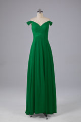 Elegante chiffon van de schouder open achteren lange bruidsmeisjekleding