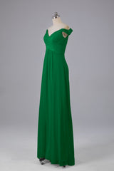Elegante chiffon van de schouder open achteren lange bruidsmeisjekleding