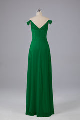 Elegante chiffon van de schouder open achteren lange bruidsmeisjekleding