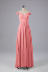 Elegante chiffon van de schouder open achteren lange bruidsmeisjekleding