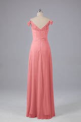 Elegante chiffon van de schouder open achteren lange bruidsmeisjekleding