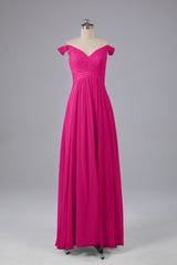 Elegante chiffon van de schouder open achteren lange bruidsmeisjekleding