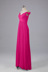 Elegante chiffon van de schouder open achteren lange bruidsmeisjekleding