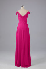 Elegante chiffon van de schouder open achteren lange bruidsmeisjekleding