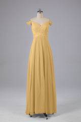 Elegante chiffon van de schouder open achteren lange bruidsmeisjekleding