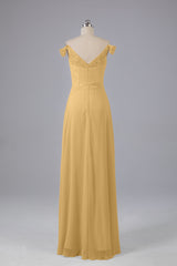 Elegante chiffon van de schouder open achteren lange bruidsmeisjekleding