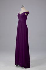 Elegante chiffon van de schouder open achteren lange bruidsmeisjekleding