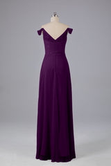 Elegante chiffon van de schouder open achteren lange bruidsmeisjekleding