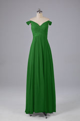 Elegante chiffon van de schouder open achteren lange bruidsmeisjekleding
