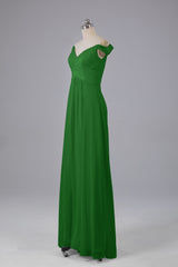 Elegante chiffon van de schouder open achteren lange bruidsmeisjekleding