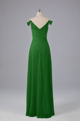 Elegante chiffon van de schouder open achteren lange bruidsmeisjekleding