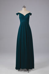 Elegante chiffon van de schouder open achteren lange bruidsmeisjekleding