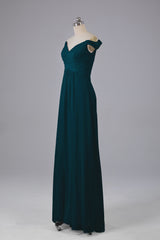 Elegante chiffon van de schouder open achteren lange bruidsmeisjekleding