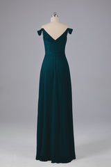 Elegante chiffon van de schouder open achteren lange bruidsmeisjekleding