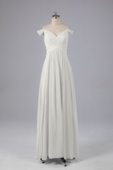 Elegante chiffon van de schouder open achteren lange bruidsmeisjekleding